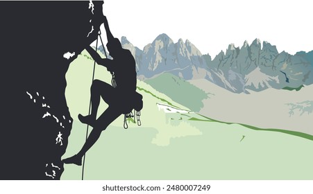 Mountain climber on a rock face illustration