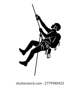Mountain Climber Rappelling Silhouette Vector Illustration Isolated on White Background.
Rock Climbing Rescue Rope Silhouette Vector Outdoor Adventure Illustration