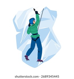 Mountain climber scaling a frozen waterfall, utilizing ice axes and crampons, embodies the spirit of adventure and challenge in the exhilarating world of winter sports