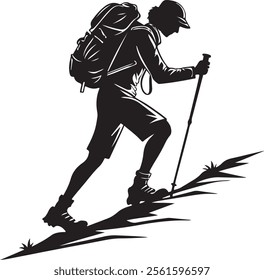 Mountain climber silhouette. woman climber with backpack silhouette.vector silhouette.