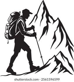 Mountain climber silhouette. woman climber with backpack silhouette.vector silhouette.