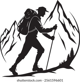 Mountain climber silhouette. woman climber with backpack silhouette.vector silhouette.