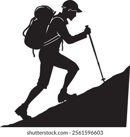 Mountain climber silhouette. woman climber with backpack silhouette.vector silhouette.