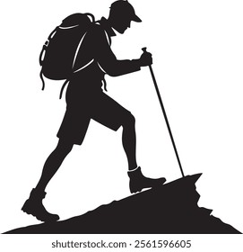 Mountain climber silhouette. woman climber with backpack silhouette.vector silhouette.