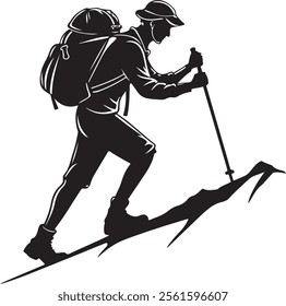 Mountain climber silhouette. woman climber with backpack silhouette.vector silhouette.