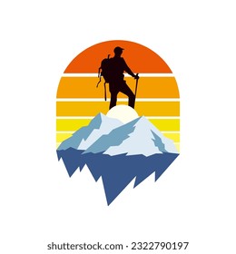 Mountain climber vector design with retro background for logo design, logo brand, etc 