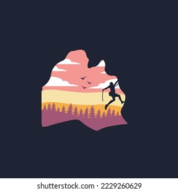 Mountain climber vector logo design illustration