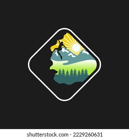 Mountain climber vector logo design illustration