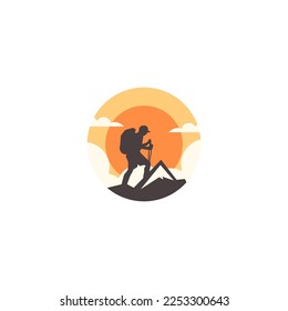 mountain climber vector logo design