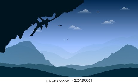 Mountain climber walpaper for desktop. Silhouette of a rock climber. mountain background with climber.