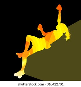 Mountain climber woman girl silhouette illustration vector background colorful concept made of transparent curved shapes