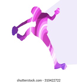 Mountain climber woman girl silhouette illustration vector background colorful concept made of transparent curved shapes