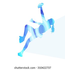 Mountain climber woman girl silhouette illustration vector background colorful concept made of transparent curved shapes