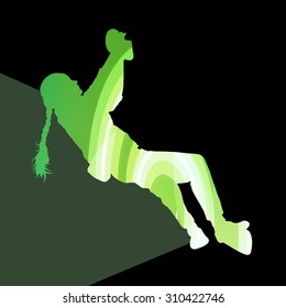 Mountain climber woman girl silhouette illustration vector background colorful concept made of transparent curved shapes
