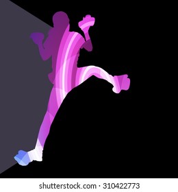 Mountain climber woman girl silhouette illustration vector background colorful concept made of transparent curved shapes