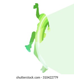 Mountain climber woman girl silhouette illustration vector background colorful concept made of transparent curved shapes