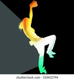Mountain climber woman girl silhouette illustration vector background colorful concept made of transparent curved shapes