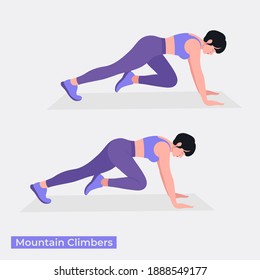 Mountain Climbers Exercise, Women Workout Fitness, Aerobic And Exercises. Vector Illustration.