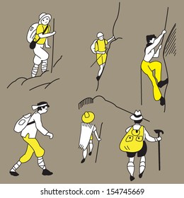 Mountain climbers illustration set