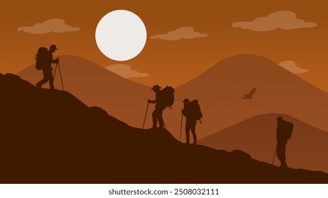 Mountain Climbers in The Middle of a Mountain Climb in The Afternoon - Beautiful 2d Landscapes Wallpaper