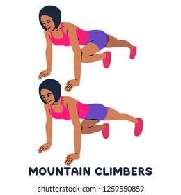 Mountain Climbers. Sport Exersice. Silhouettes Of Woman Doing Exercise. Workout, Training Vector Illustration