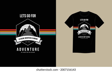 Mountain climbing adventure graphic t-shirt menswear. Nature outdoor vector design