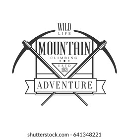 Mountain climbing adventure, wild life logo. Mountain hiking, exploration label