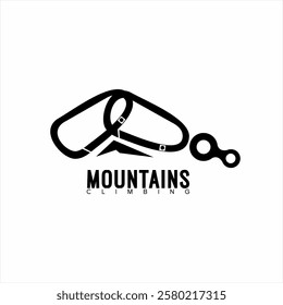 Mountain climbing club logo design with carabiner and figure illustration.