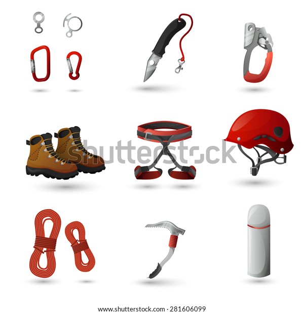 Mountain Climbing Equipment Tools Accessories Icons Stock Vector ...