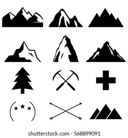 Mountain Climbing Expedition Black Vector Symbols Set