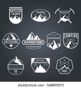 Mountain Climbing Expedition Vector Badge Insignia style White Logos Set