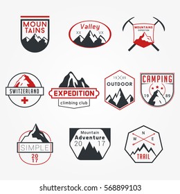 Mountain Climbing Expedition Vector Badge Insignia style Logos Set