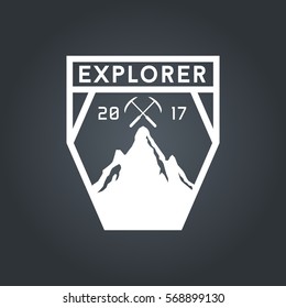 Mountain Climbing Expedition Vector Badge Insignia style White Logo