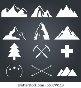 Mountain Climbing Expedition White Vector Symbols Set