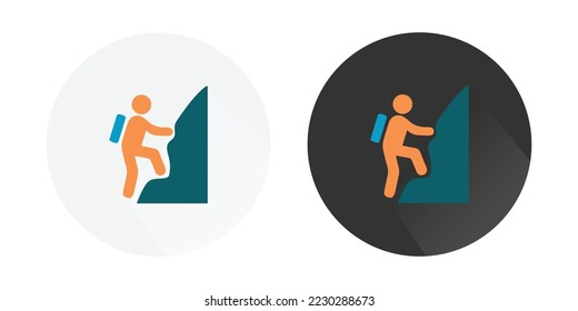 Mountain climbing icon, Person rock climbing, Rock climber icon, Trekking, hiking. Mountain climbing. Extreme travelling. Tourism logo Colorful vector icons