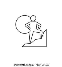 Mountain climbing icon in thin outline style. Adventure sport.