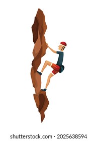 Mountain climbing. Men climbing on a rock mountain with professional equipment. Bouldering sport. Game scene isolated on white background