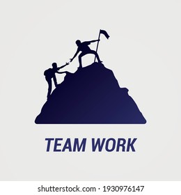 Mountain Climbing Partners Icon, Teamwork Vector