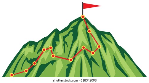 mountain climbing route (mountaineering vector illustration)