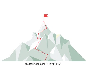 Mountain climbing route to peak. Business journey path in progress to peak of success. Climbing road to top. Vector illustration.
