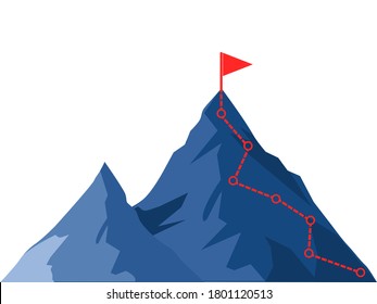 Mountain Climbing Route To Peak. Business Journey Path In Progress To Success. Mountain Peak