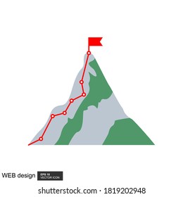 Bergsteigeweg zum Gipfel im flachen Stil. Business-Reise-Weg in der Entwicklung zu Erfolg Vektorgrafik. Berggipfel, Kletterweg zur obersten Rockgrafik