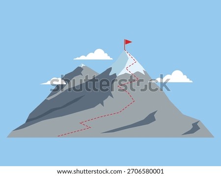 Mountain climbing route to peak illustration, success, journey