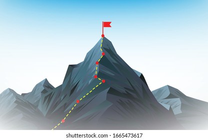 Mountain climbing route to peak. Mountain peak, climbing route to top