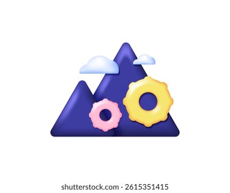 mountain climbing rules concept. agreement and terms. illustration of a mountain symbol with gears. symbol or icon. minimalist 3d style design. element