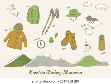 mountain climbing tools illustration set
