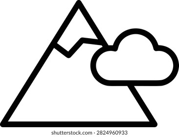Mountain and cloud simple line art icon representing nature and weather elements ideal for graphic design and user interfaces