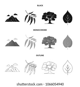 Mountain, cloud, tree, branch, leaf.Forest set collection icons in black,monochrome,outline style vector symbol stock illustration web.