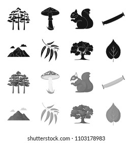 Mountain, cloud, tree, branch, leaf.Forest set collection icons in black,monochrome style vector symbol stock illustration web.