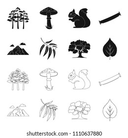 Mountain, cloud, tree, branch, leaf.Forest set collection icons in black,outline style vector symbol stock illustration web.